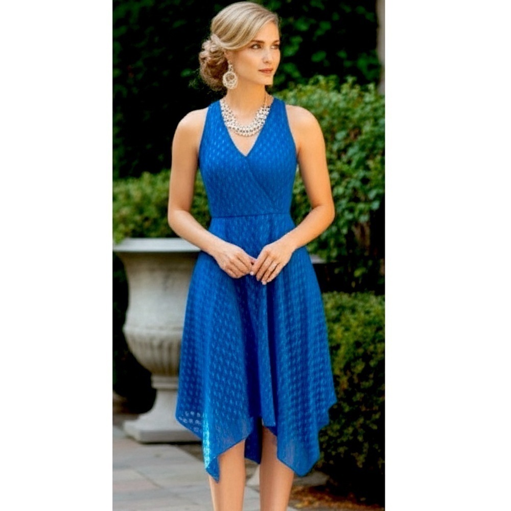 Shoshanna Emmy Designer Dress V-Neck Sleeveless Cobalt Blue Midi Sz 4 MSRP $330